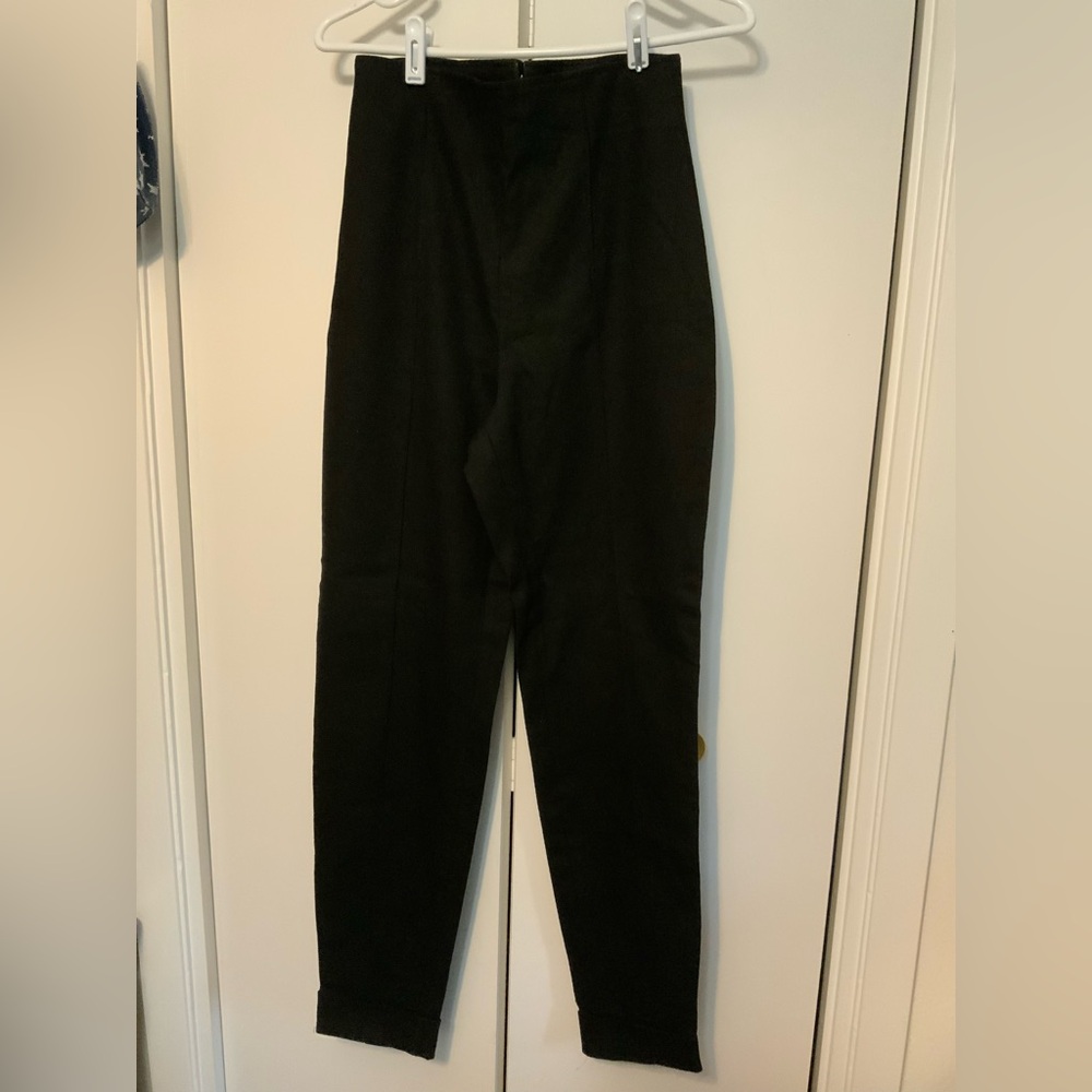 women’s black dress pants, 98% cotton, 2% spandex, zipper back